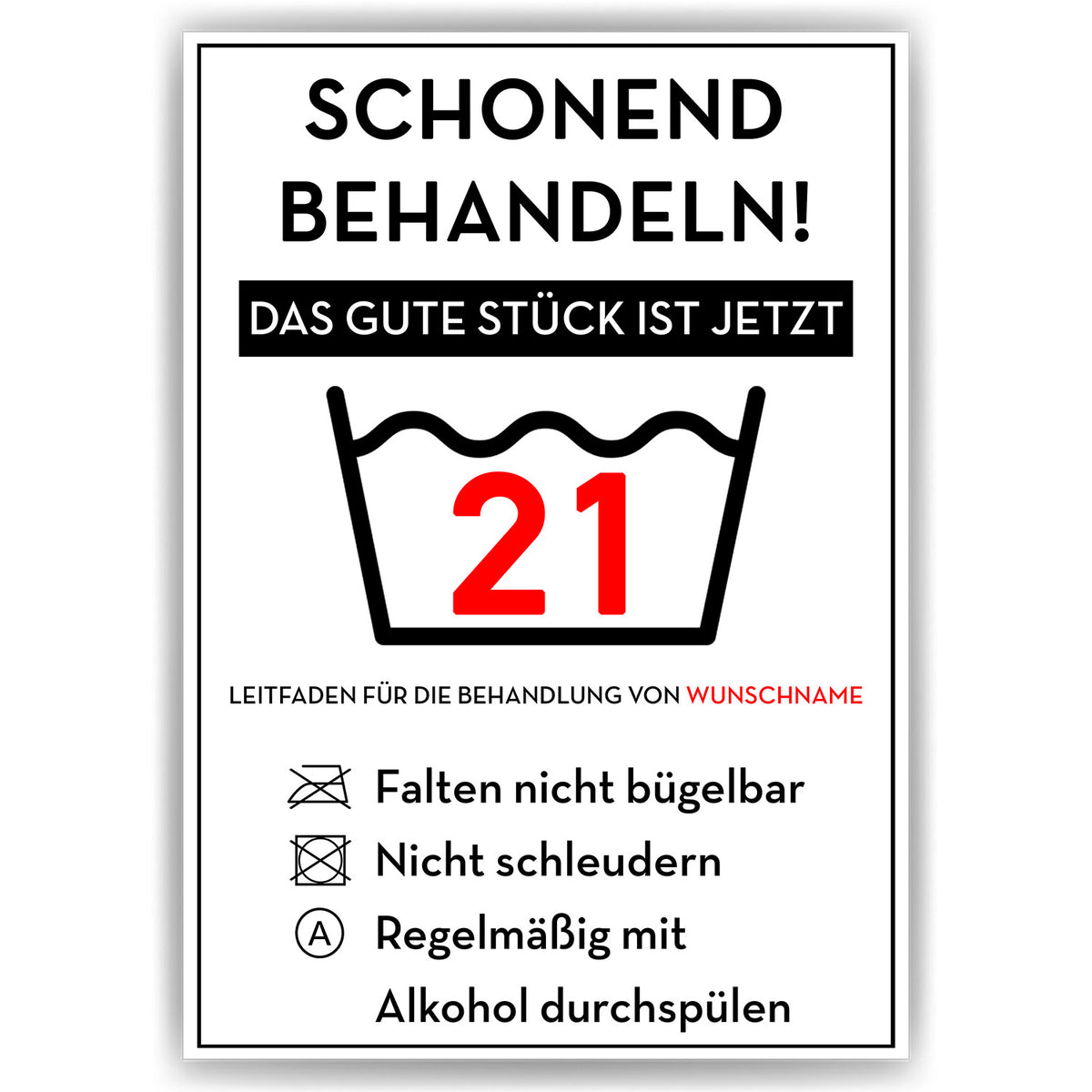 Schonend behandeln 21 Poster – lustiges Geschenk zum 21. Geburtstag, personalisiert mit Name