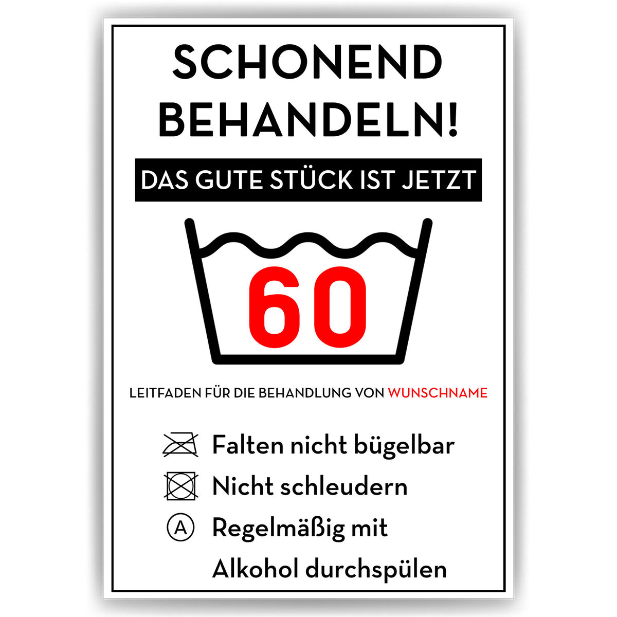 Schonend behandeln 60 Poster – lustiges Geschenk zum 60. Geburtstag, personalisiert mit Name