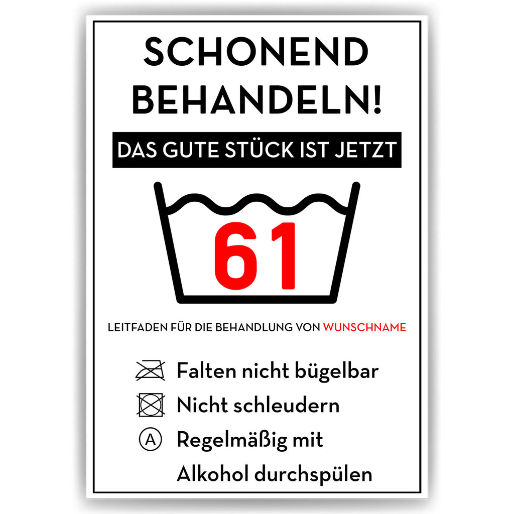 Personalisiertes Geschenk zum 61. Geburtstag Frau Mann Wäsche Lustige Geschenkidee 61 Jahre Geburtstagskarte Witzige Party Deko