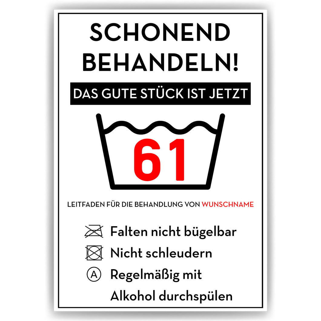 Personalisiertes Geschenk zum 61. Geburtstag Frau Mann Wäsche Lustige Geschenkidee 61 Jahre Geburtstagskarte Witzige Party Deko