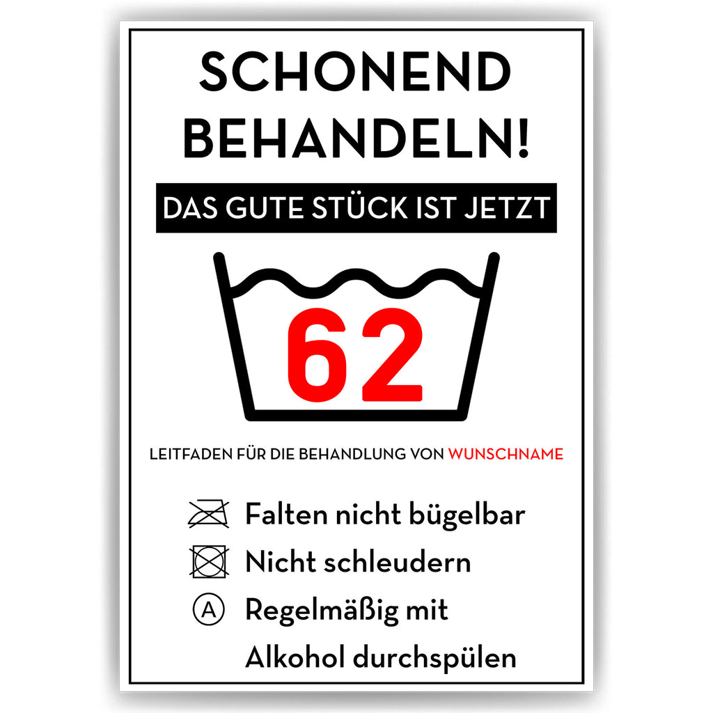 Personalisiertes Geschenk zum 62. Geburtstag Frau Mann Wäsche Lustige Geschenkidee 62 Jahre Geburtstagskarte Witzige Party Deko