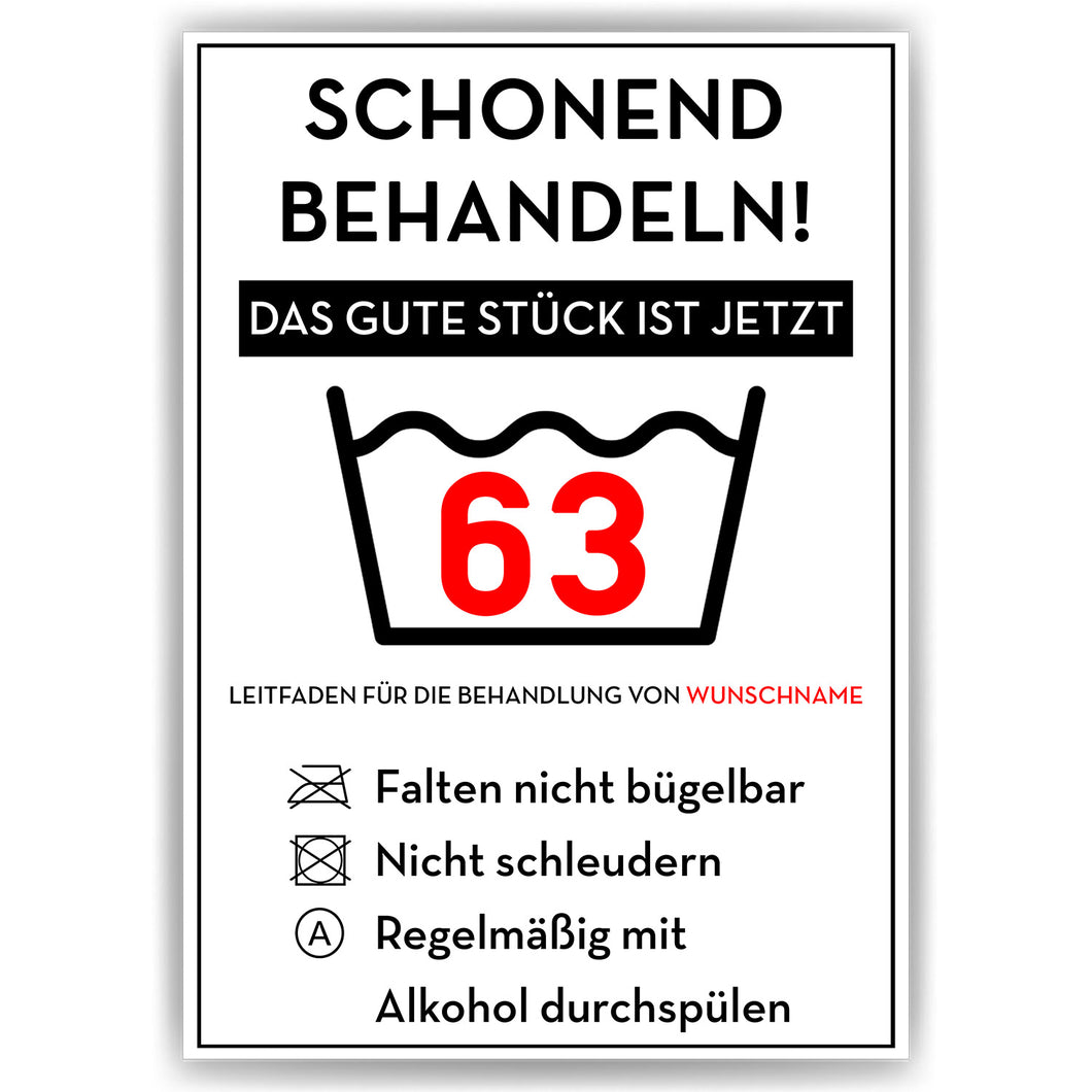 Personalisiertes Geschenk zum 63. Geburtstag Frau Mann Wäsche Lustige Geschenkidee 63 Jahre Geburtstagskarte Witzige Party Deko