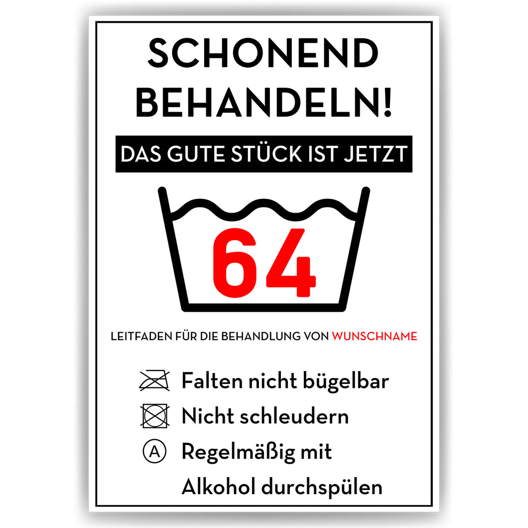 Personalisiertes Geschenk zum 64. Geburtstag Frau Mann Wäsche Lustige Geschenkidee 64 Jahre Geburtstagskarte Witzige Party Deko