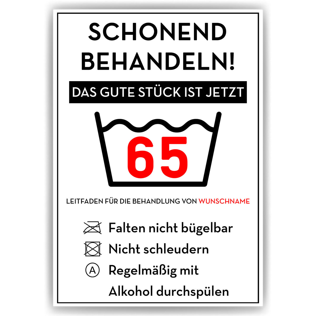 Schonend behandeln 65 Poster – lustiges Geschenk zum 65. Geburtstag, personalisiert mit Name