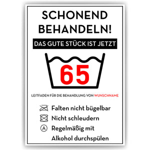 Personalisiertes Geschenk zum 65. Geburtstag Frau Mann Wäsche Lustige Geschenkidee 65 Jahre Geburtstagskarte Witzige Party Deko