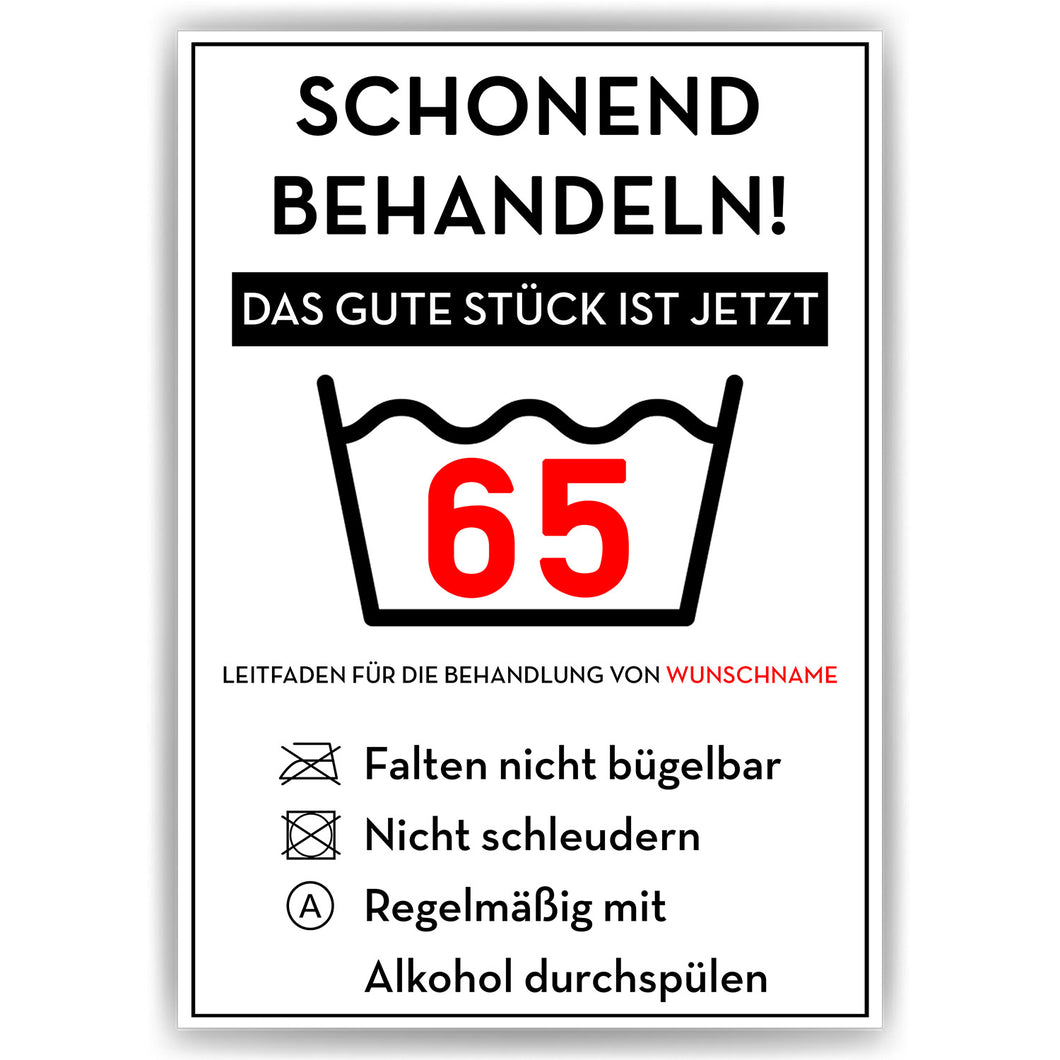 Personalisiertes Geschenk zum 65. Geburtstag Frau Mann Wäsche Lustige Geschenkidee 65 Jahre Geburtstagskarte Witzige Party Deko