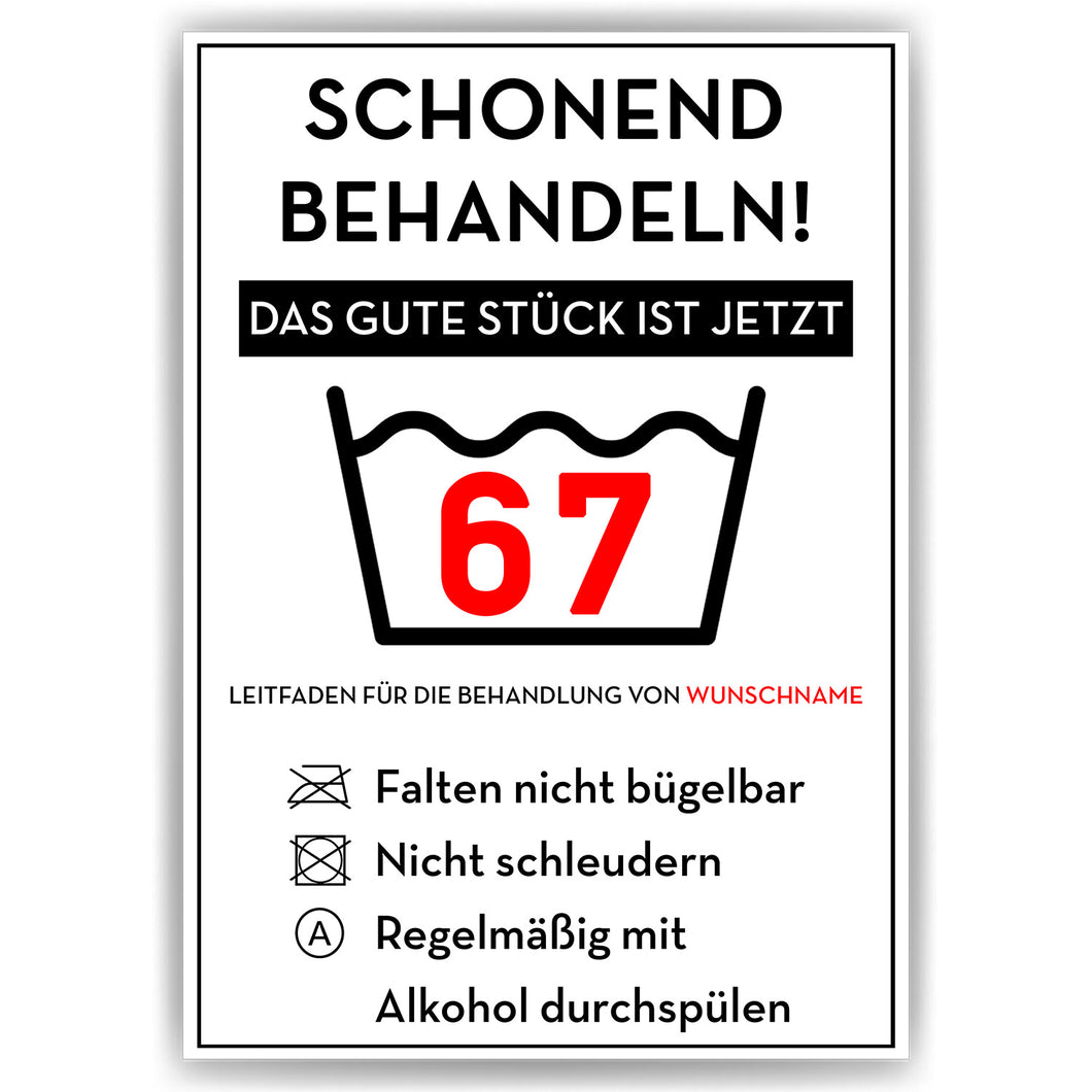 Personalisiertes Geschenk zum 67. Geburtstag Frau Mann Wäsche Lustige Geschenkidee 67 Jahre Geburtstagskarte Witzige Party Deko