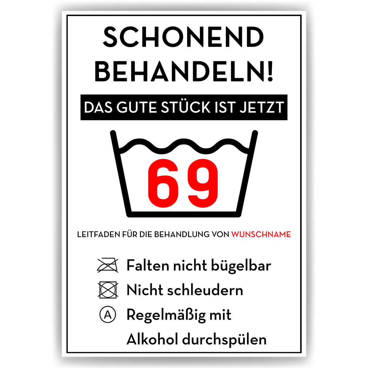Personalisiertes Geschenk zum 69. Geburtstag Frau Mann Wäsche Lustige Geschenkidee 69 Jahre Geburtstagskarte Witzige Party Deko