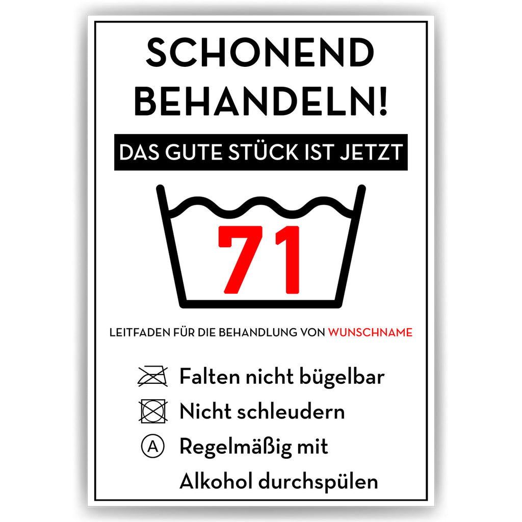 Schonend behandeln 71 Poster – lustiges Geschenk zum 71. Geburtstag, personalisiert mit Name