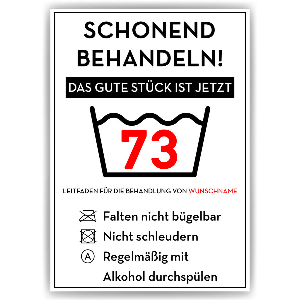 Schonend behandeln 73 Poster – lustiges Geschenk zum 73. Geburtstag, personalisiert mit Name