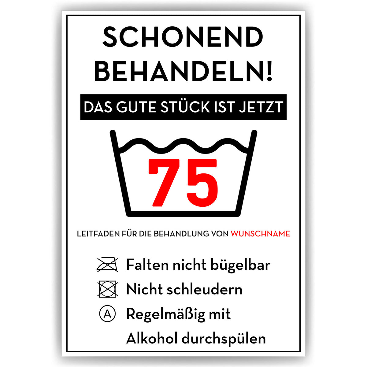 Schonend behandeln 75 Poster – lustiges Geschenk zum 75. Geburtstag, personalisiert mit Name