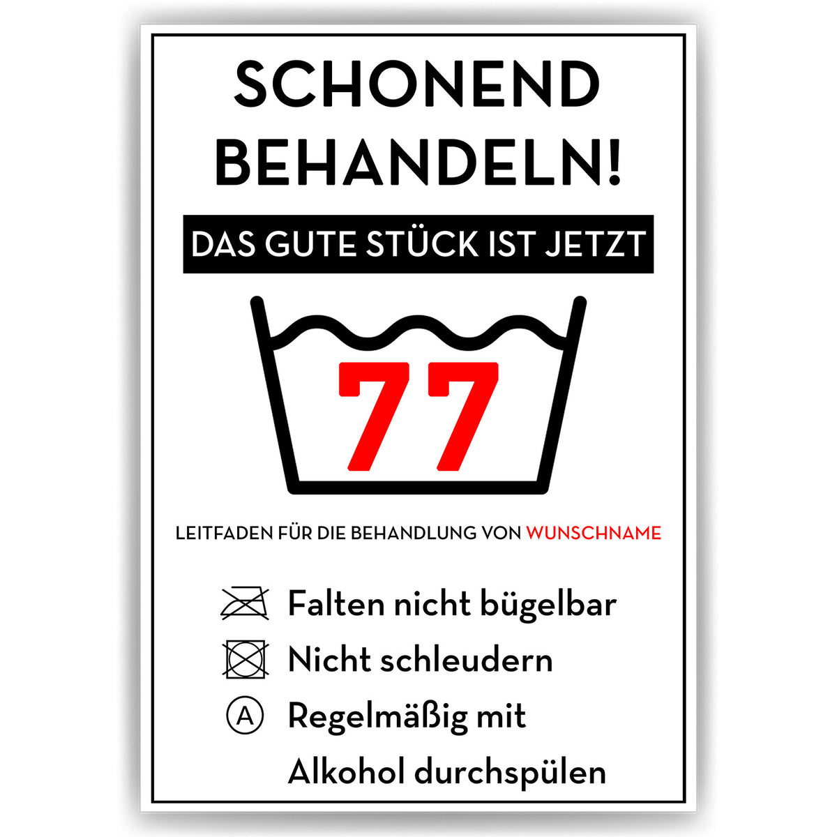 Schonend behandeln 77 Poster – lustiges Geschenk zum 77. Geburtstag, personalisiert mit Name