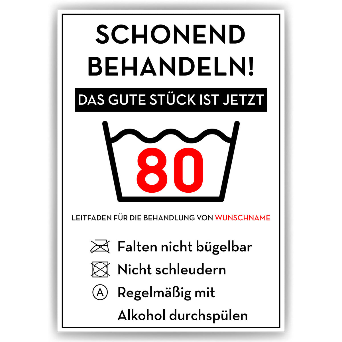 Schonend behandeln 80 Poster – lustiges Geschenk zum 80. Geburtstag, personalisiert mit Name