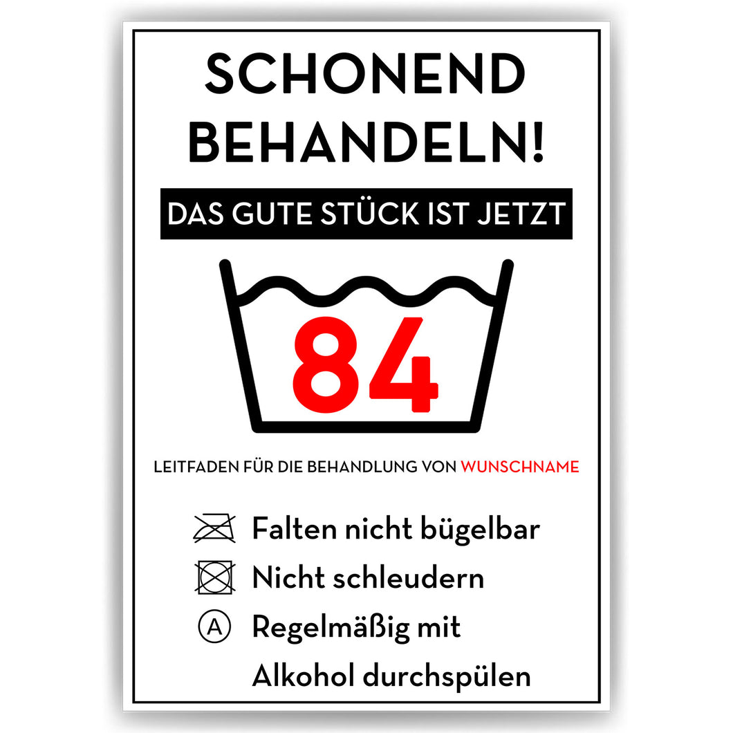 Personalisiertes Geschenk zum 84. Geburtstag Frau Mann Wäsche Lustige Geschenkidee 84 Jahre Geburtstagskarte Witzige Party Deko