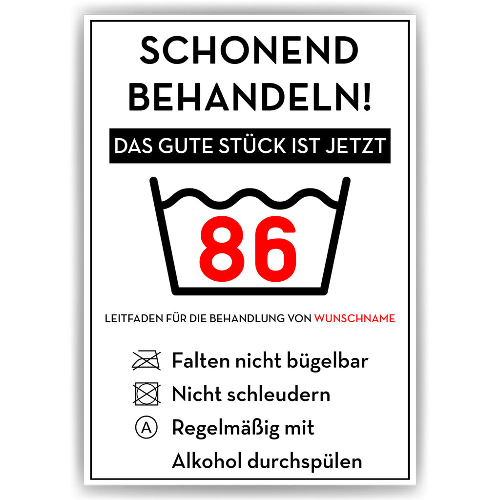Personalisiertes Geschenk zum 86. Geburtstag Frau Mann Wäsche Lustige Geschenkidee 86 Jahre Geburtstagskarte Witzige Party Deko