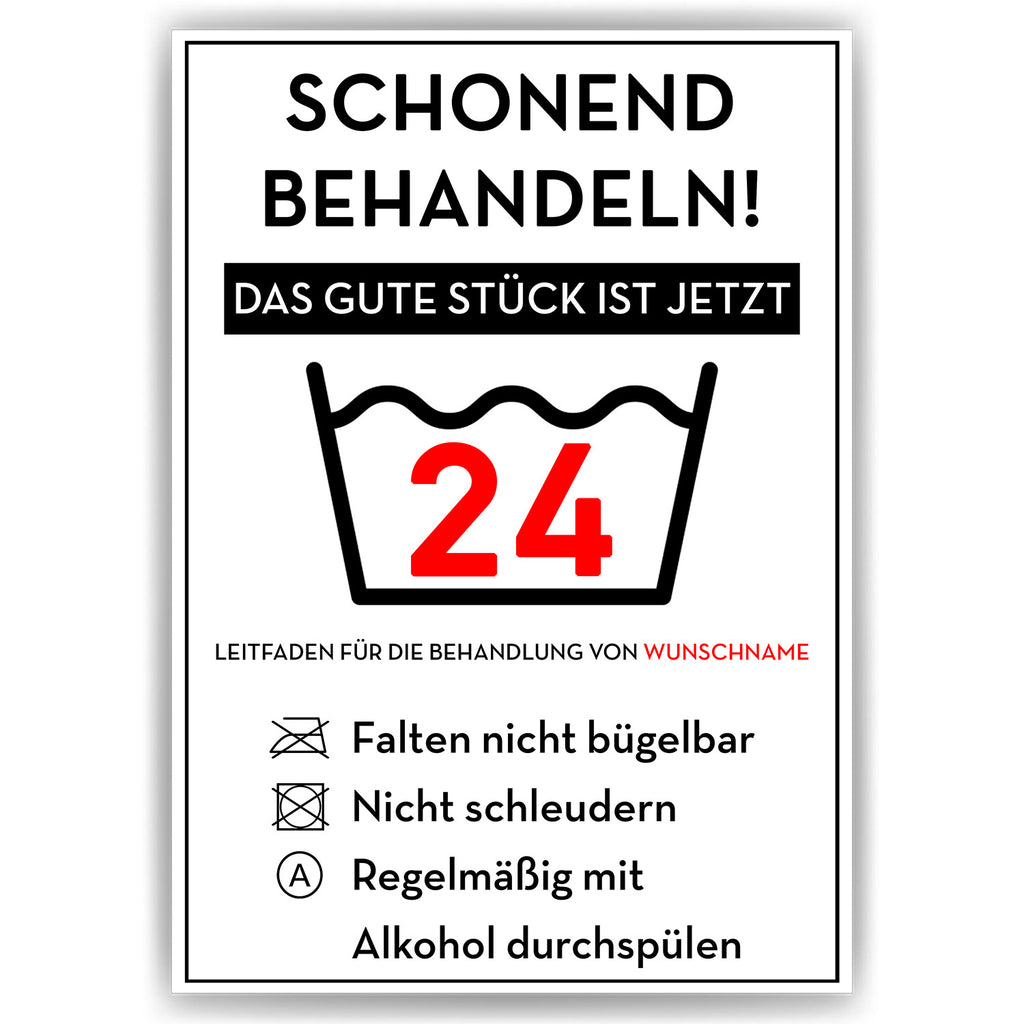 Schonend behandeln 24 Poster – lustiges Geschenk zum 24. Geburtstag, personalisiert mit Name