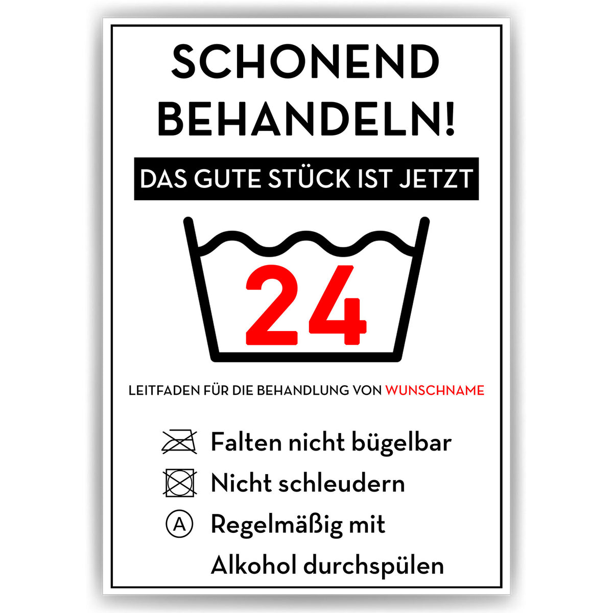 Schonend behandeln 24 Poster – lustiges Geschenk zum 24. Geburtstag, personalisiert mit Name