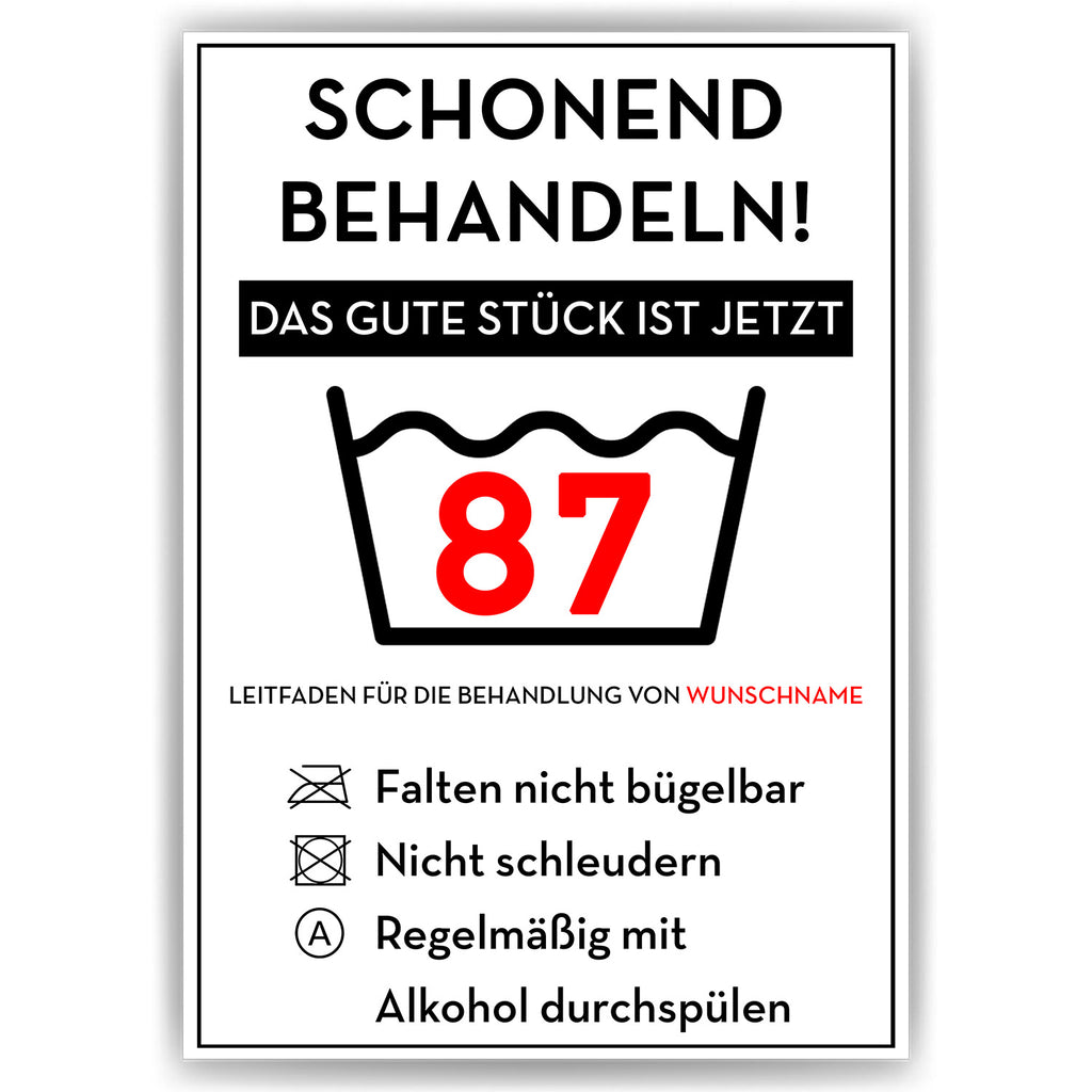 Personalisiertes Geschenk zum 87. Geburtstag Frau Mann Wäsche Lustige Geschenkidee 87 Jahre Geburtstagskarte Witzige Party Deko