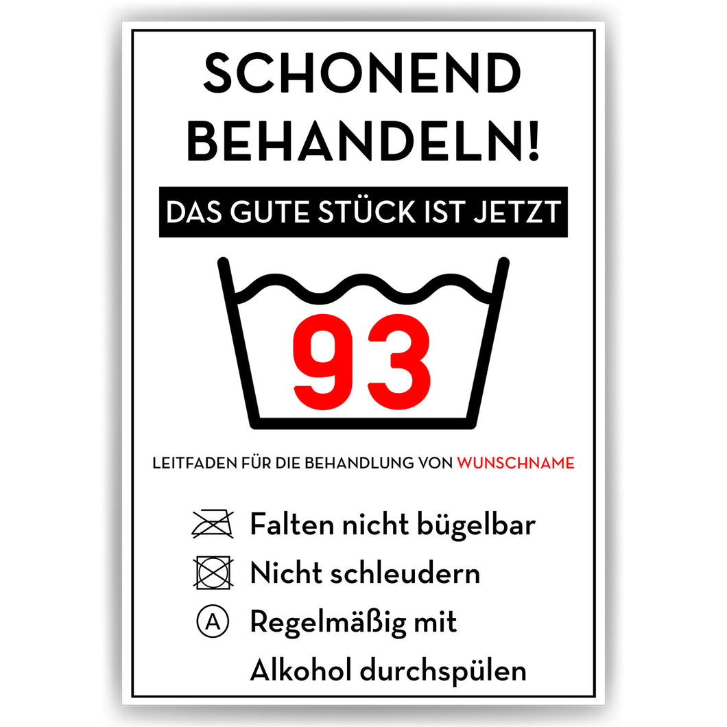 Personalisiertes Geschenk zum 93. Geburtstag Frau Mann Wäsche Lustige Geschenkidee 93 Jahre Geburtstagskarte Witzige Party Deko