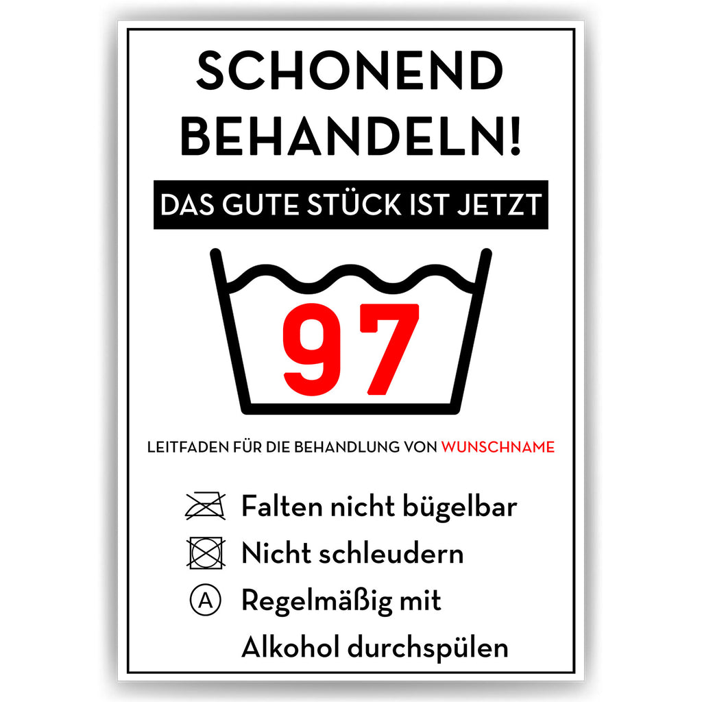 Schonend behandeln 97 Poster – lustiges Geschenk zum 97. Geburtstag, personalisiert mit Name