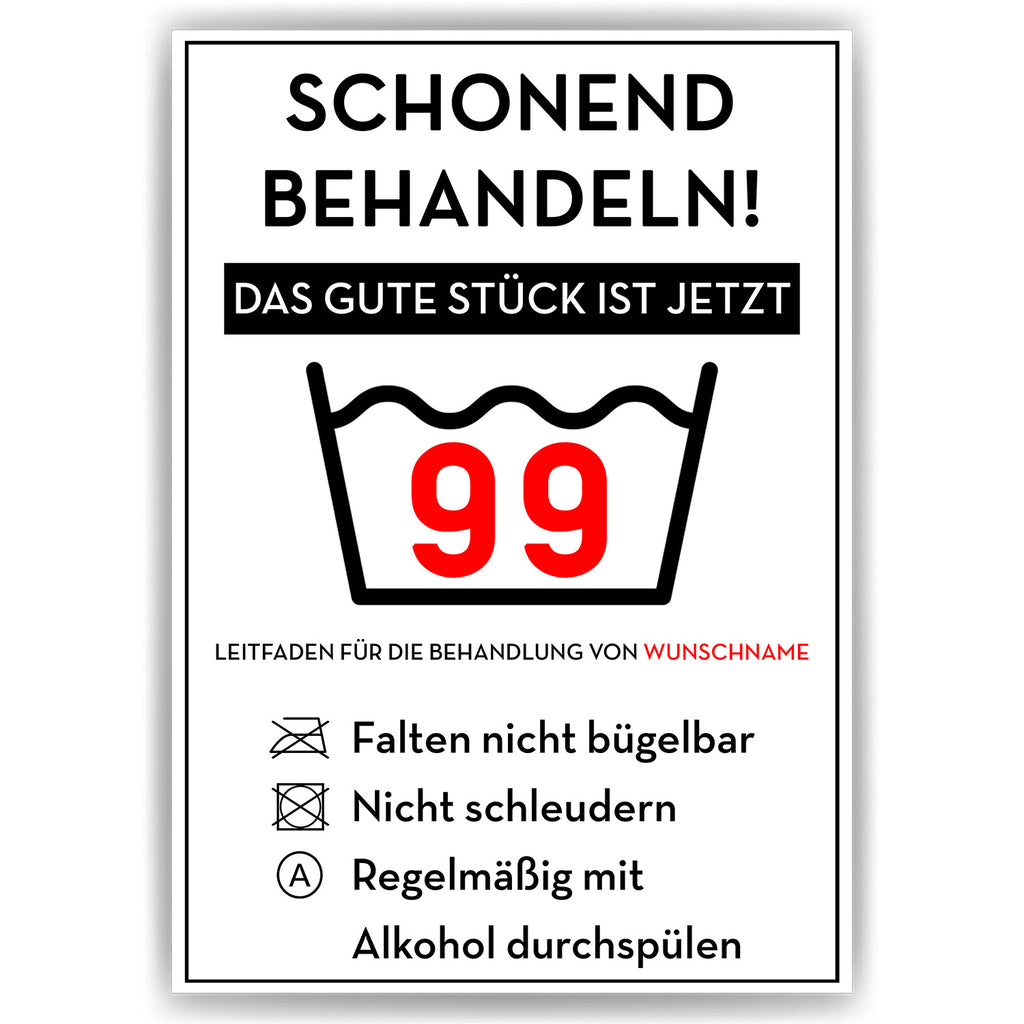 Schonend behandeln 99 Poster – lustiges Geschenk zum 99. Geburtstag, personalisiert mit Name