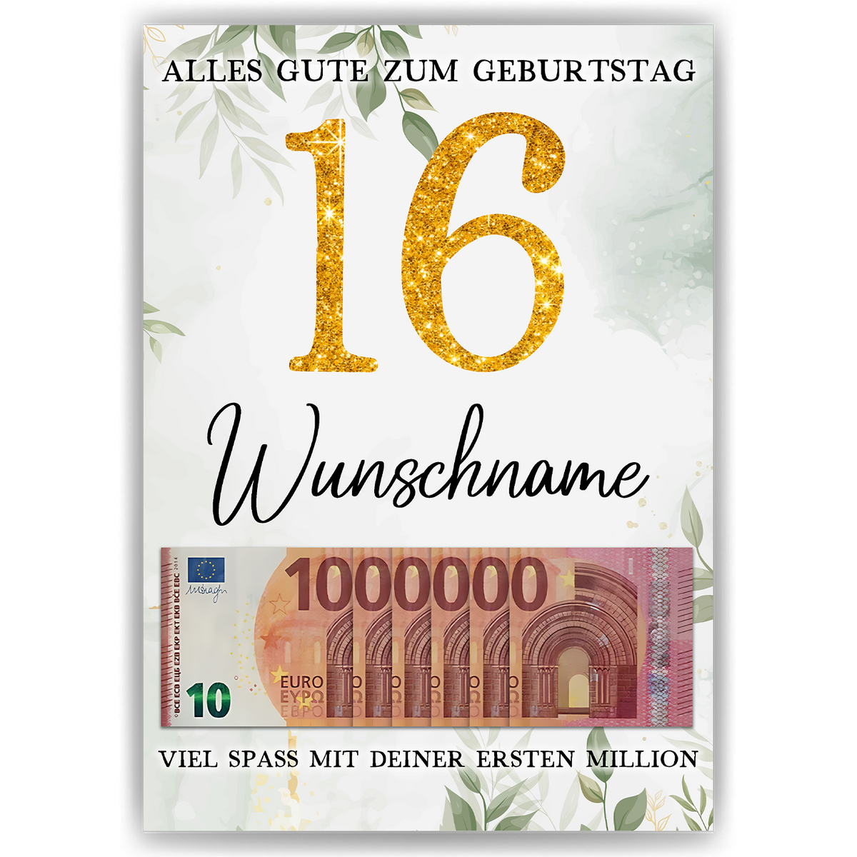 Personalisiertes Geldgeschenk zum 16. Geburtstag Frauen Männer Geburtstagsgeschenk Geld Geschenkidee personalisierbar