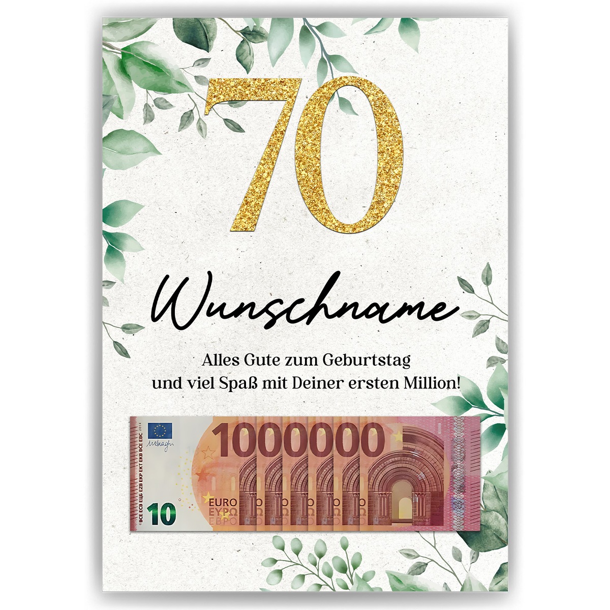 Personalisiertes Geldgeschenk zum 70. Geburtstag Männer Frauen Geburtstagskarte