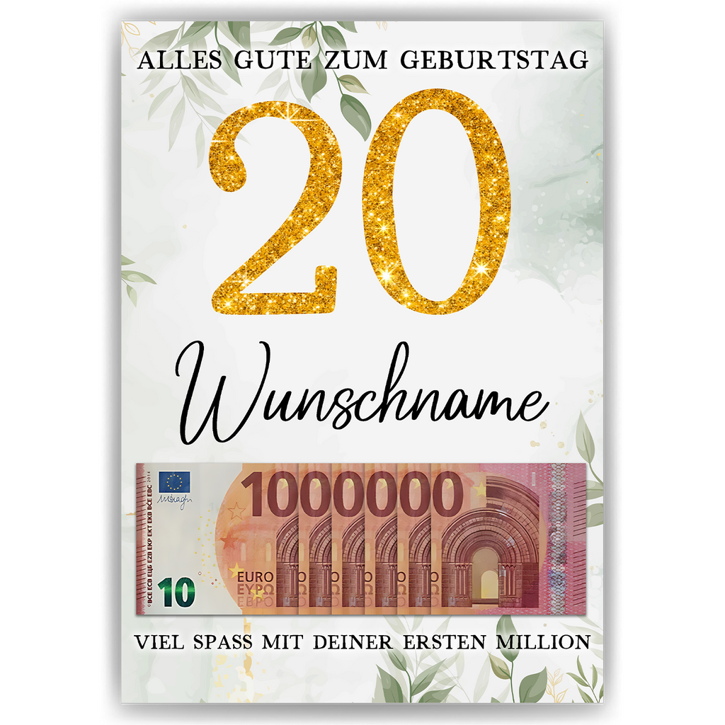 Personalisiertes Geldgeschenk zum 20. Geburtstag Frauen Männer Geburtstagsgeschenk Geld Geschenkidee personalisierbar