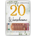 Personalisiertes Geldgeschenk zum 20. Geburtstag Frauen Männer Geburtstagsgeschenk Geld Geschenkidee personalisierbar