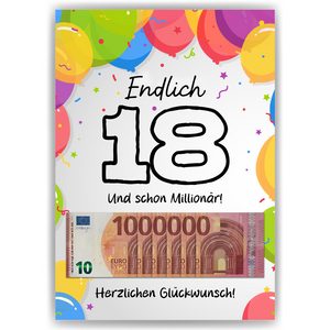 Geldgeschenk zum 18. Geburtstag Jungen & Mädchen | Deine erste Million | Lustiges Geburtstagsgeschenk Witzige Geschenkidee Geld kreativ verschenken Sohn Tochter 18 Jahre Geschenk