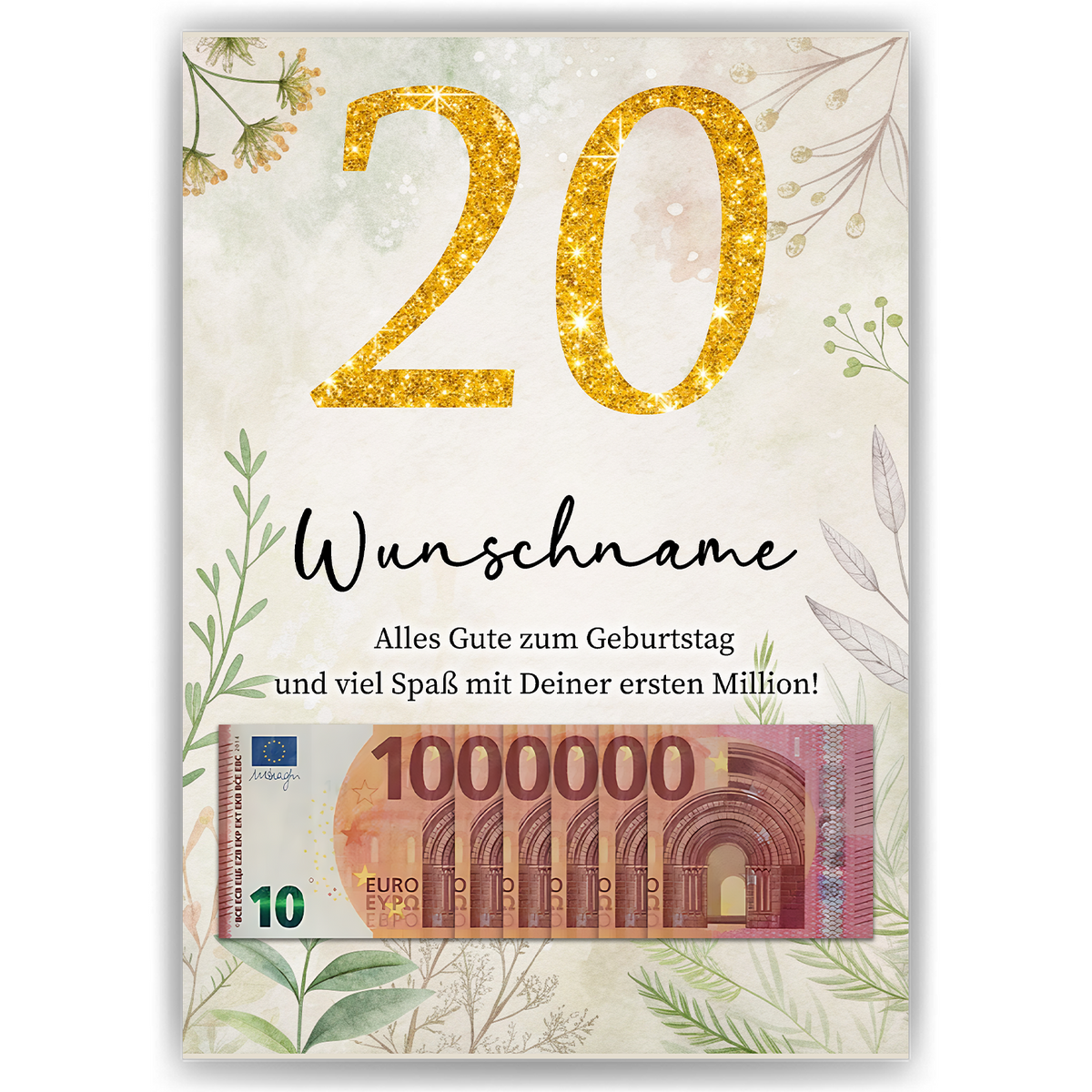 Personalisiertes Geldgeschenk zum 20. Geburtstag Männer Frauen Geburtstagsgeschenk Geld Geschenkidee personalisierbar