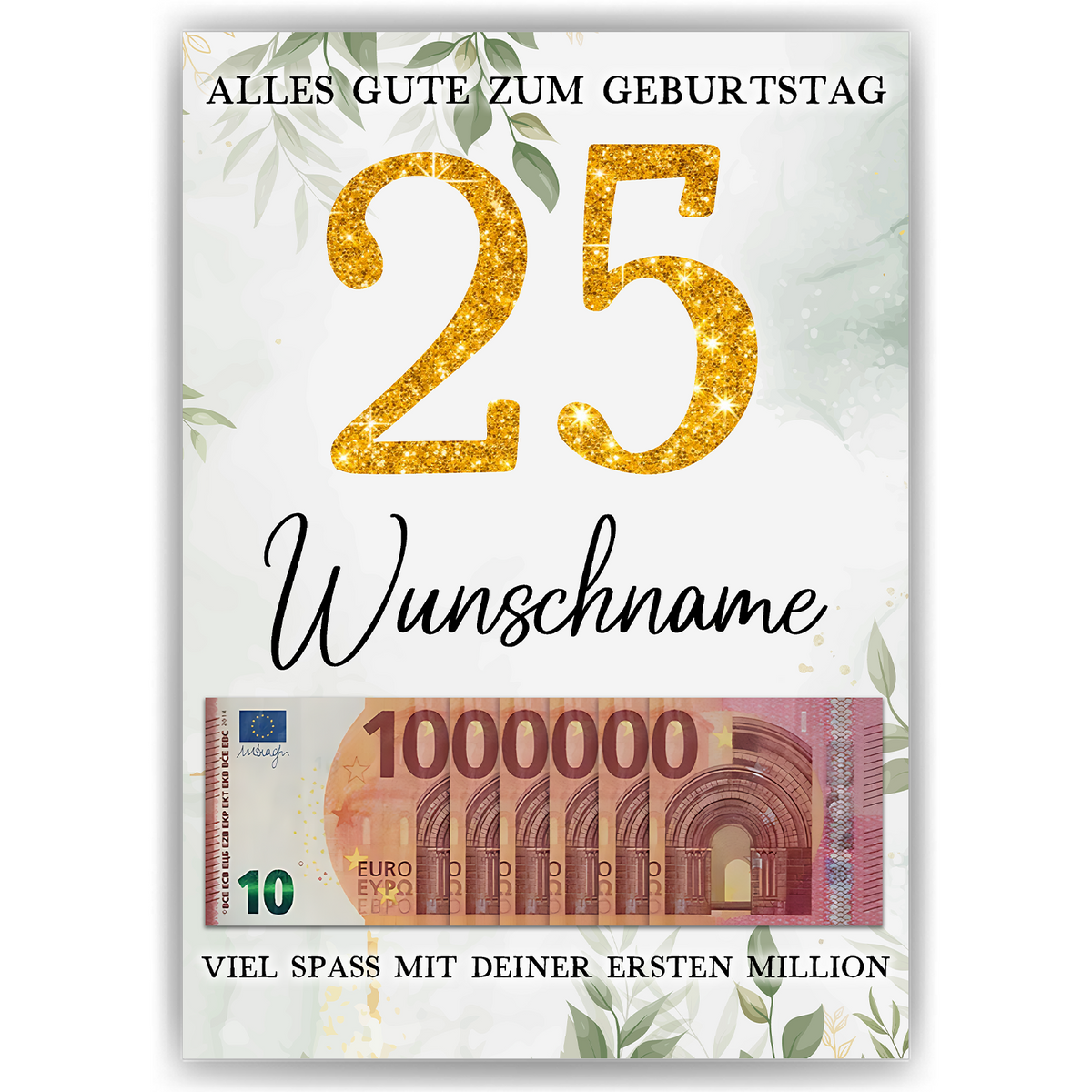 Personalisiertes Geldgeschenk zum 25. Geburtstag Frauen Männer Geburtstagsgeschenk Geld Geschenkidee personalisierbar