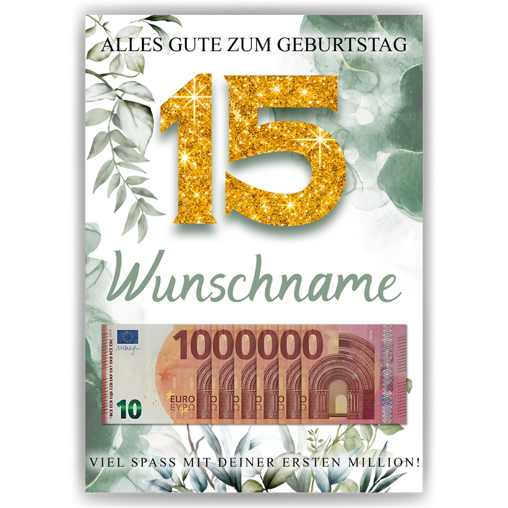Personalisiertes Geldgeschenk zum 15. Geburtstag Männer Frauen Geburtstagsgeschenk Geld Geschenk personalisierbar