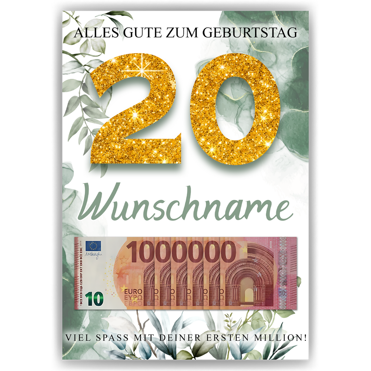 Personalisiertes Geldgeschenk zum 20. Geburtstag Männer Frauen Geburtstagsgeschenk Geld Geschenk personalisierbar