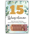 Personalisiertes Geldgeschenk zum 15. Geburtstag Männer Frauen Geburtstagsgeschenk Geld Geschenk personalisierbar