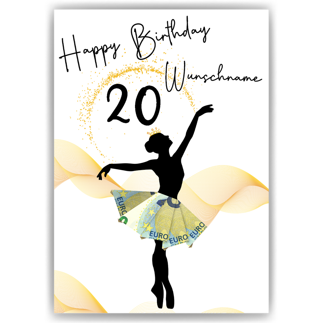 20. Geburtstag Geldgeschenk Personalisiert Frauen Freundin Geld Ballerina Geburtstagskarte Ballett
