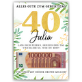 Personalisiertes Geldgeschenk zum 40. Geburtstag Geld Geschenkidee personalisierbar Geburtstagskarte