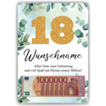 Personalisiertes Geldgeschenk zum 18. Geburtstag Männer Frauen Geburtstagsgeschenk Geld Geschenk personalisierbar