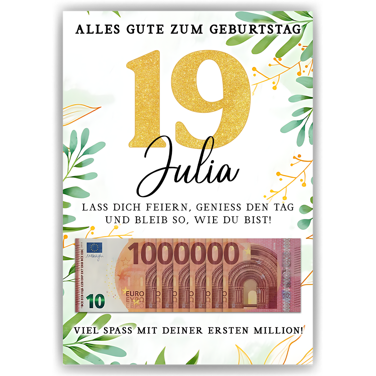 Personalisiertes Geldgeschenk zum 19. Geburtstag Geld Geschenkidee personalisierbar Geburtstagskarte