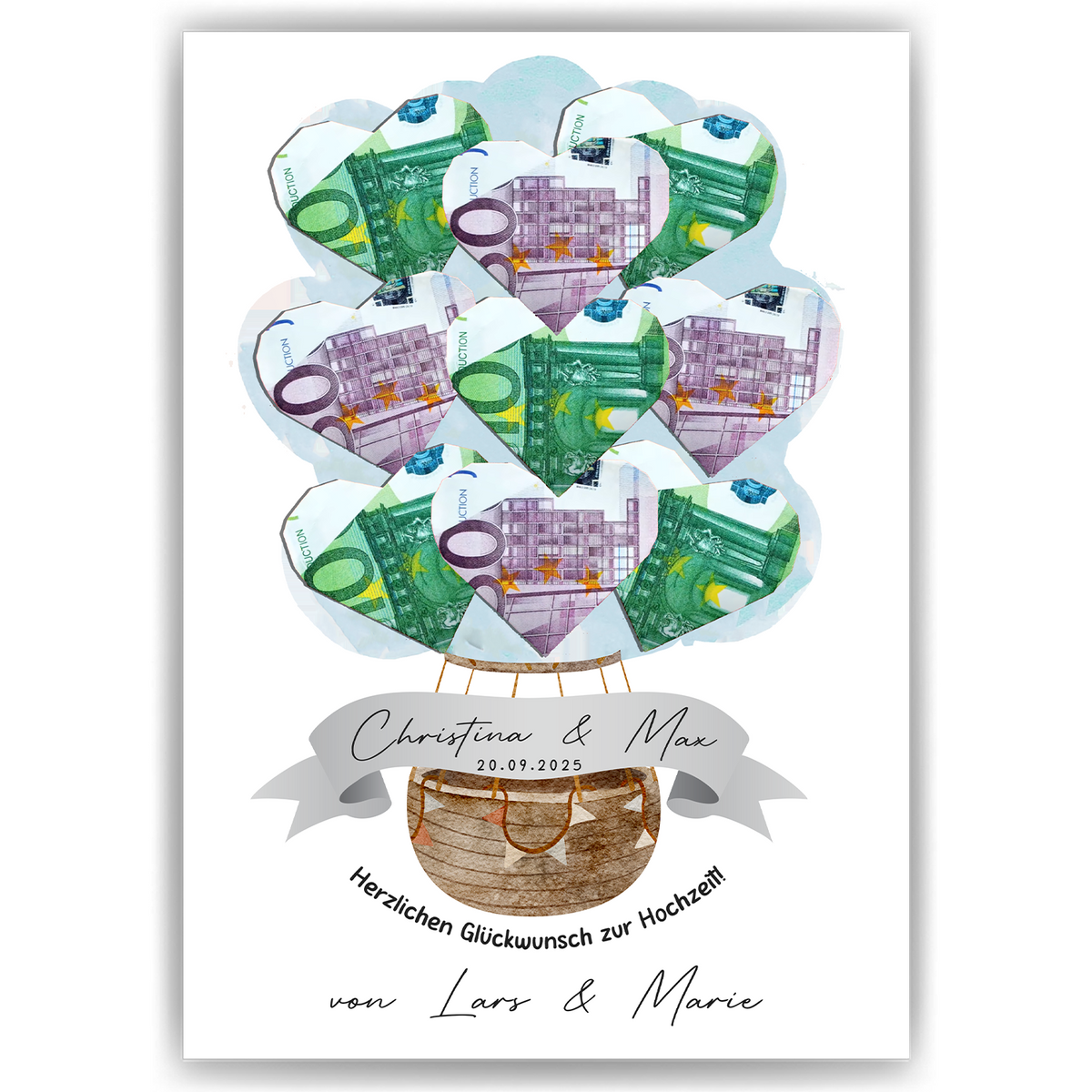 Personalisiertes Geldgeschenk zur Hochzeit Heißluftballon Hochzeitsgeschenk personalisierbar
