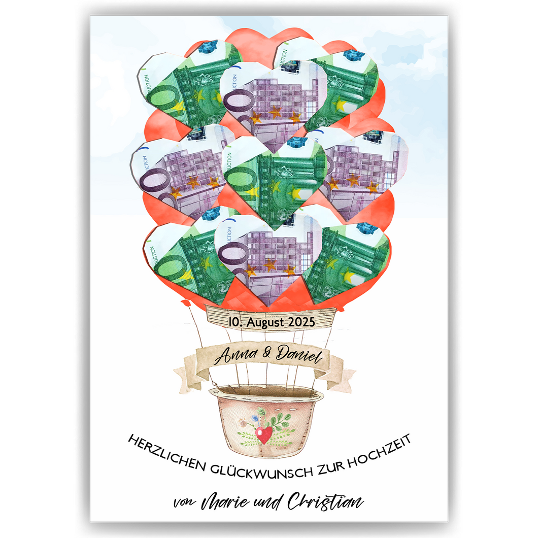 Personalisiertes Geldgeschenk Hochzeit Heißluftballon Hochzeitsgeschenk personalisierbar