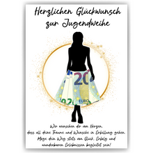 Laden Sie das Bild in den Galerie-Viewer, Geldgeschenk Jugendweihe Mädchen Geschenk zur Jugendweihe Deko Karte
