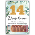 Personalisiertes Geldgeschenk zum 14. Geburtstag Männer Frauen Geburtstagsgeschenk Geld Geschenk personalisierbar