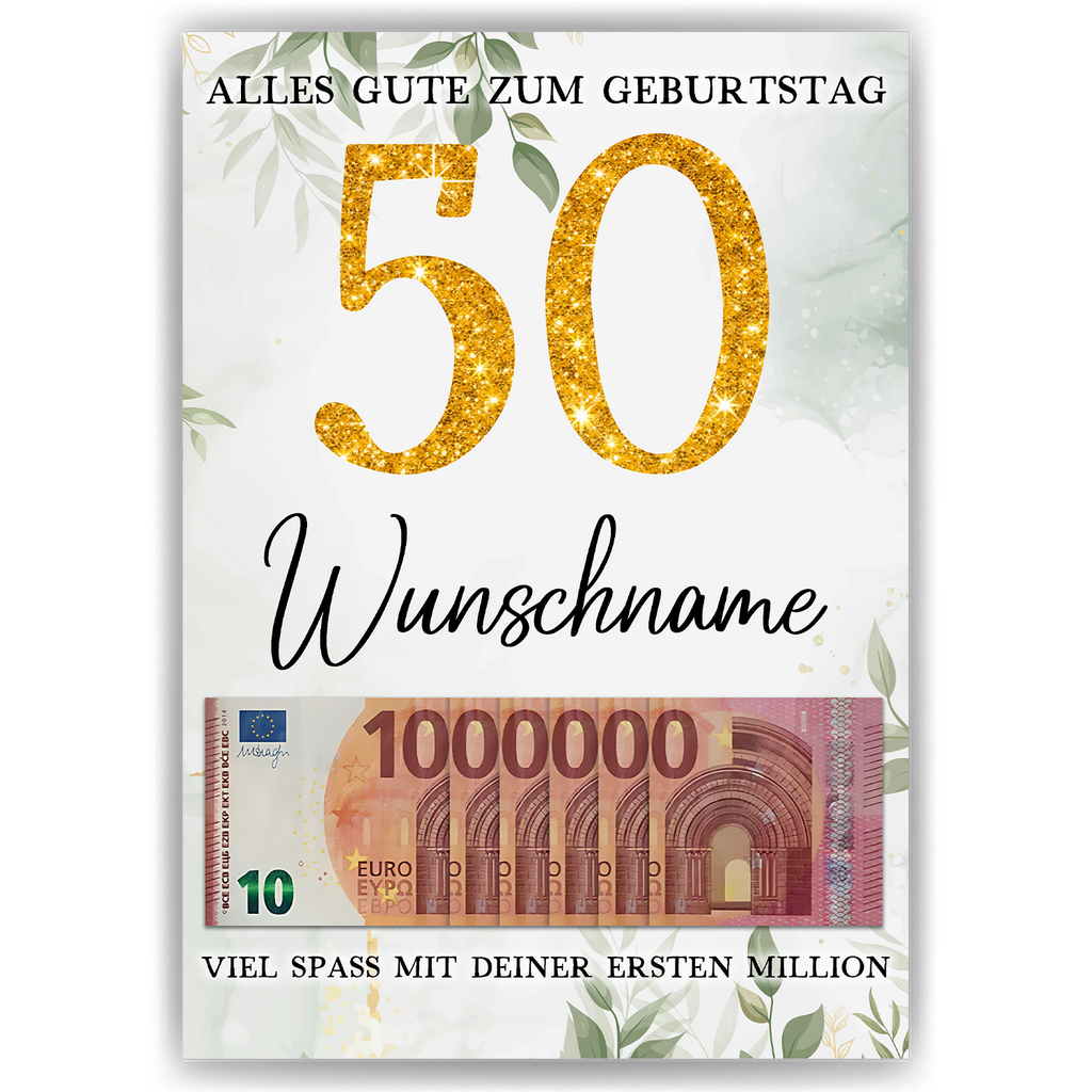 Personalisiertes Geldgeschenk zum 50. Geburtstag Frauen Männer Geburtstagsgeschenk Geld Geschenkidee personalisierbar
