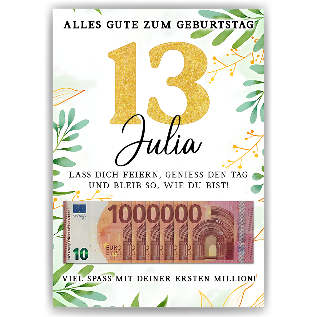Personalisiertes Geldgeschenk zum 13. Geburtstag Geld Geschenkidee personalisierbar Geburtstagskarte