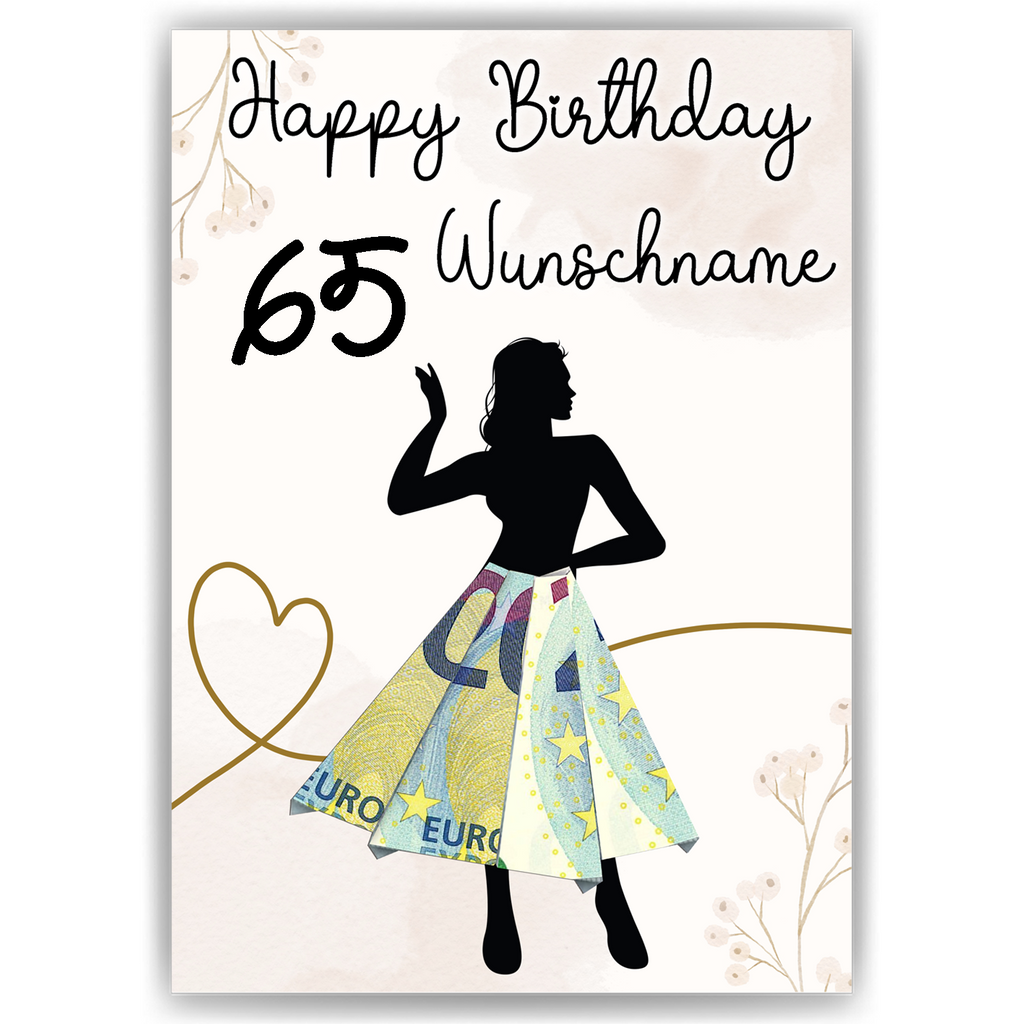 Geldgeschenk zum 65. Geburtstag Personalisiert Frauen Geburtstagsgeschenk Freundin Geld Geschenkidee