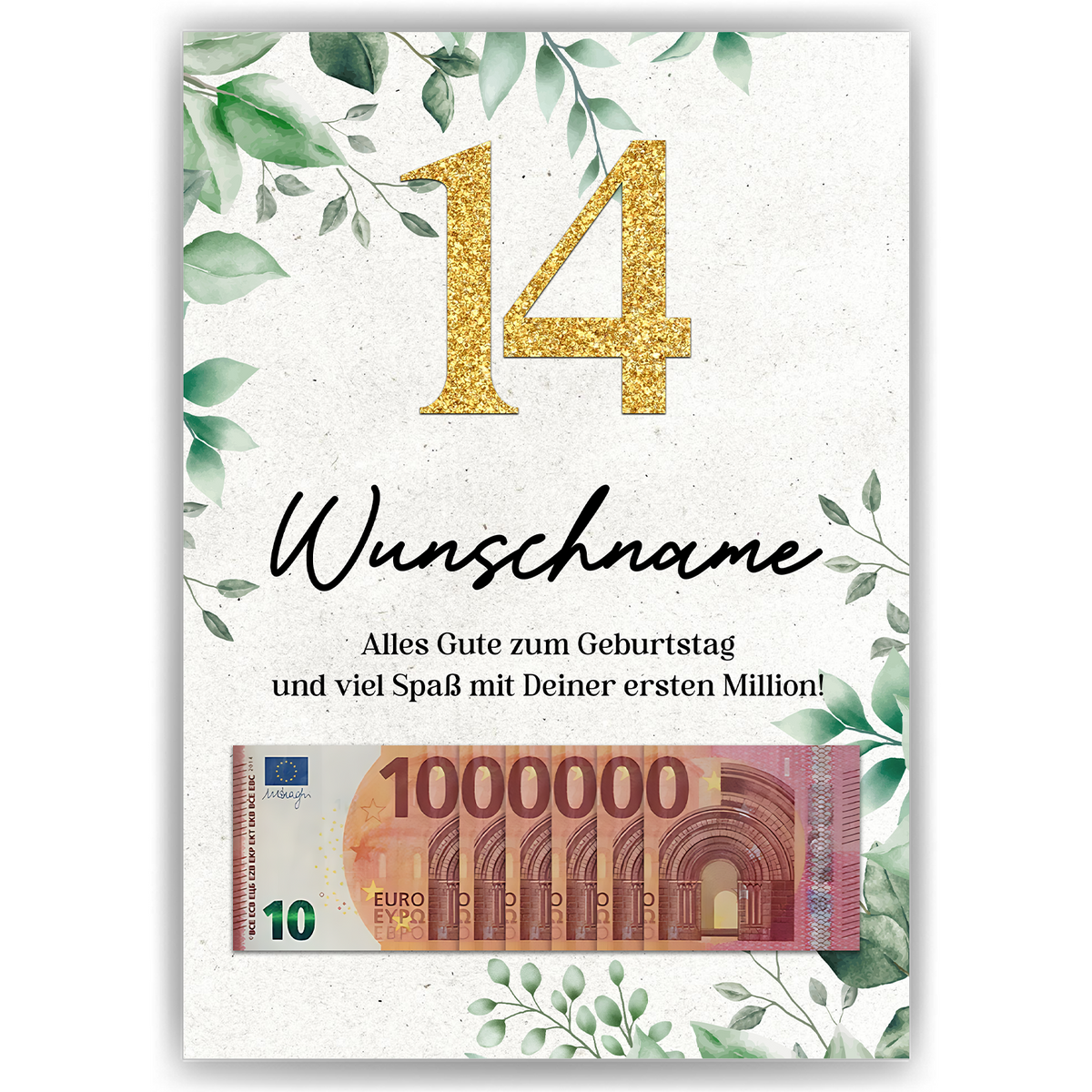 Personalisiertes Geldgeschenk zum 14. Geburtstag Männer Frauen Geburtstagskarte