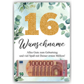 Personalisiertes Geldgeschenk zum 16. Geburtstag Männer Frauen Geburtstagsgeschenk Geld Geschenk personalisierbar