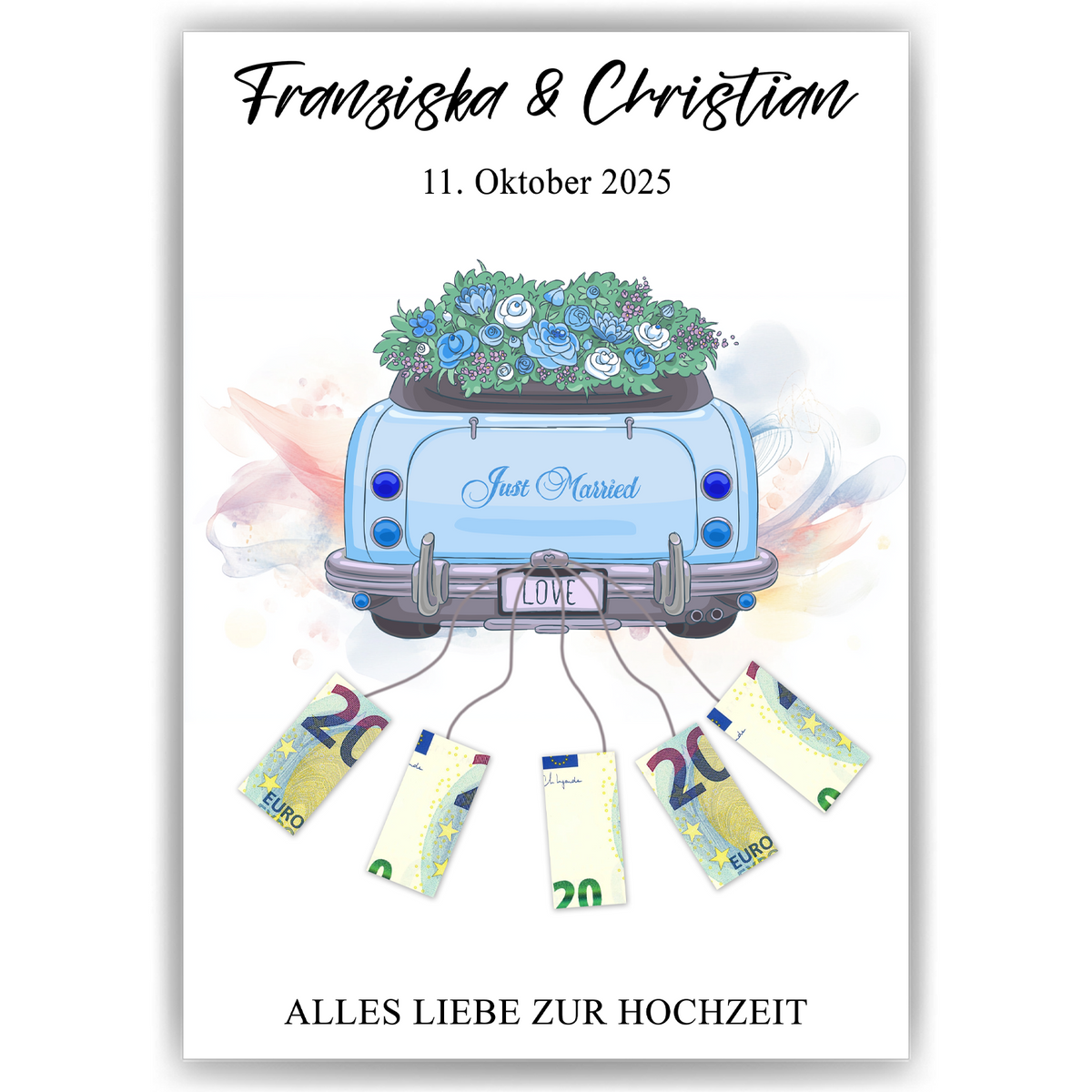Hochzeitsgeschenk Personalisiert Geldgeschenk Hochzeitsauto Brautpaar Geld verschenken Hochzeit personalisierbar