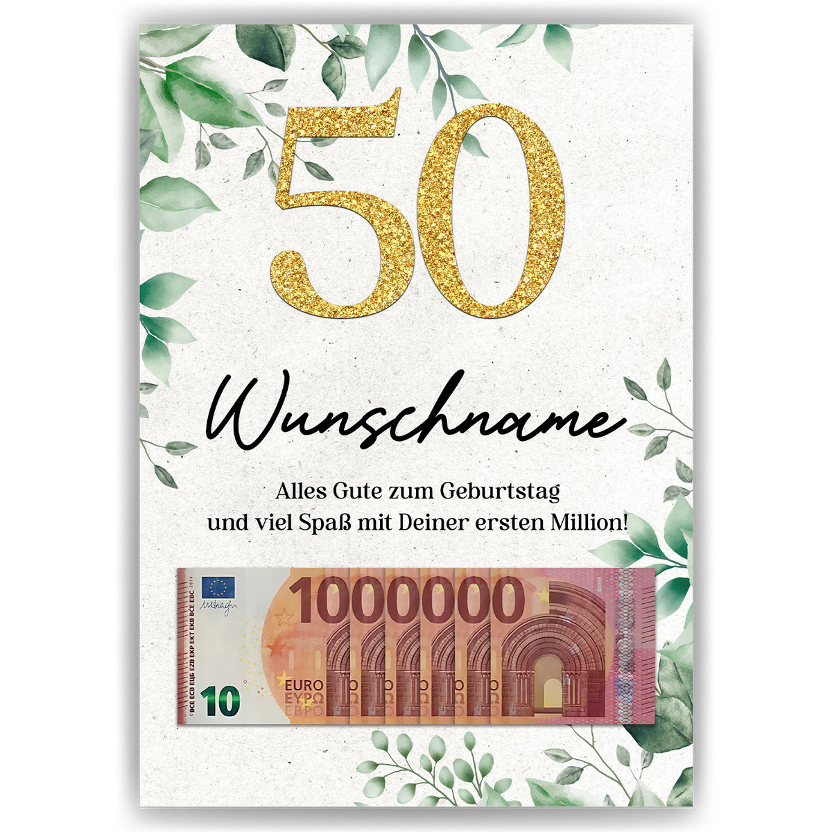Personalisiertes Geldgeschenk zum 50. Geburtstag Männer Frauen Geburtstagskarte